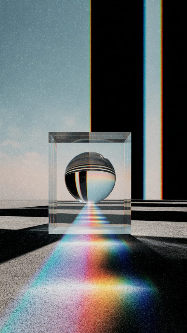Surreal Dream Rainbow Orb in Glass Cube