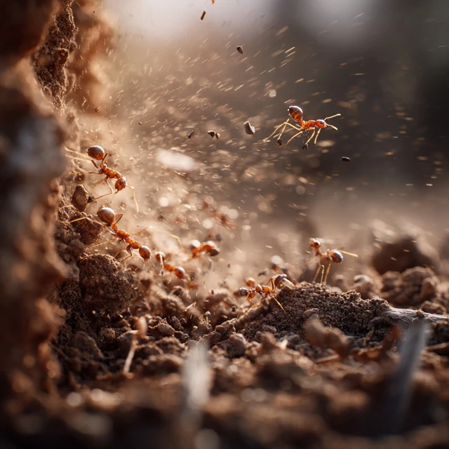 Fire Ants Rebuilding Colony Macro View