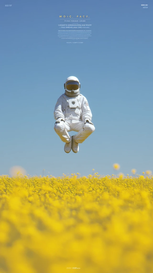 Meditating Figure Levitation in Flower Field Photo