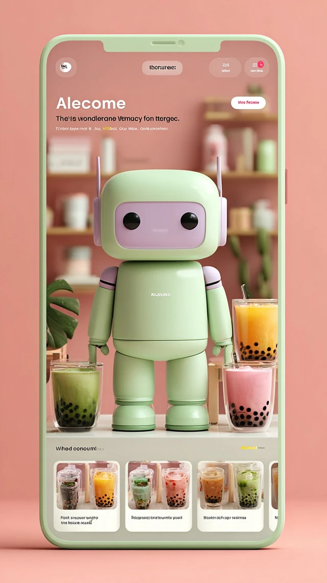 Food Delivery App UI Design Bubble Tea Robot