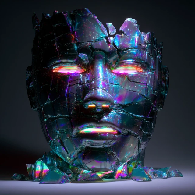 Distorted Face Neon Crystal Art