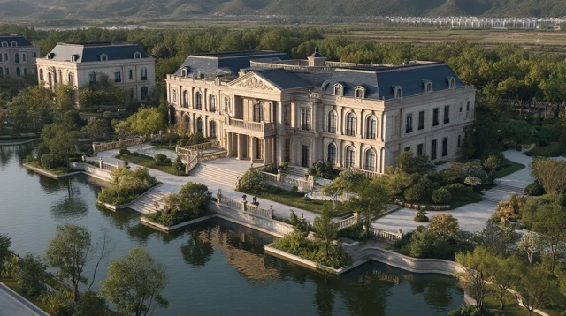 French Neoclassical Mansion Lake View Architecture Design
