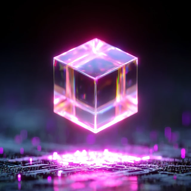 Futuristic 3D Glowing Cube Blockchain Web3 Art