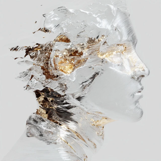 Abstract Metallic Figure Art with Gold and Silver