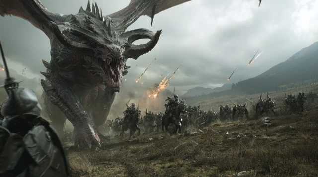 Fire Demon Army Charges Against Knights