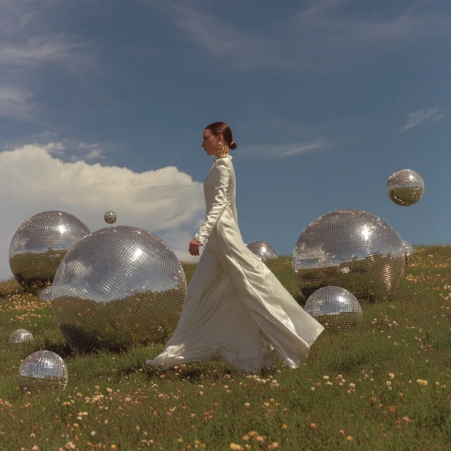 Woman in Meadow with Disco Balls Avant Garde