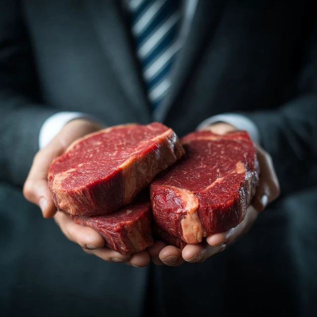 Business Person Holding Steaks Corporate Stock Photo