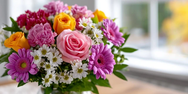Colorful Flower Bouquet Roses Daisies Gerberas Carnations