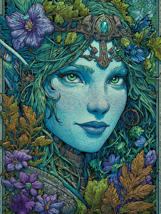 Fantasy Water Child Portrait in Vintage Comic Style