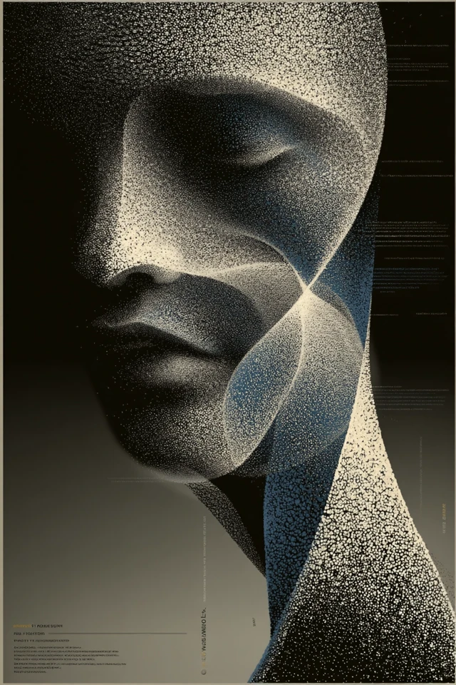 Minimalist Portrait Woman Grayscale with Blue Accents Art