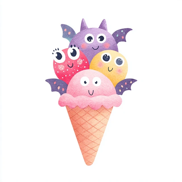 Halloween Ice Cream Watercolor Illustration