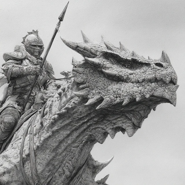 Dragon and Warrior Pencil Drawing