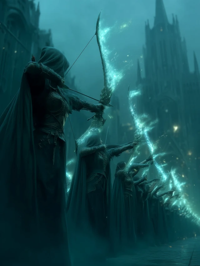 Elven Archers Battle Sauron Dark Fantasy Art