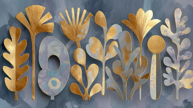 Golden Floral Art Muted Background Artisan Design