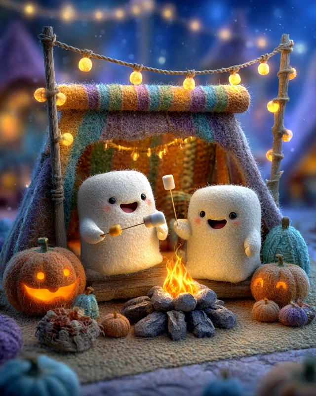 Cute Halloween Ghosts Roasting Marshmallows