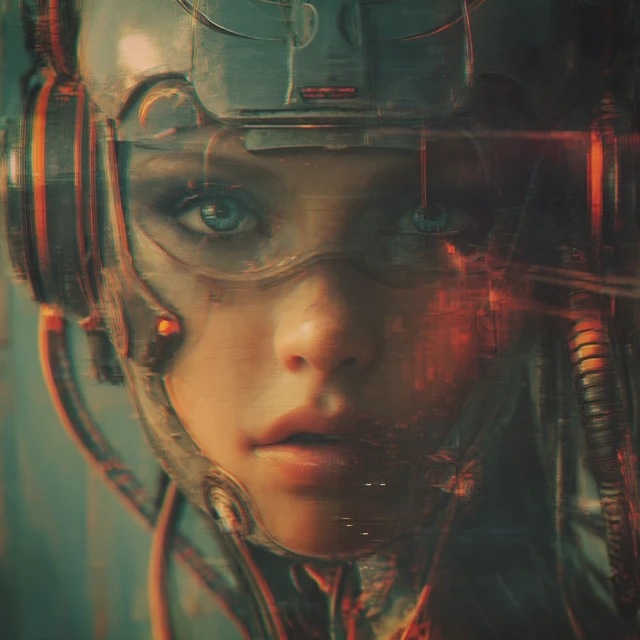 Cyberpunk Warbot Portrait Digital Glitch Art