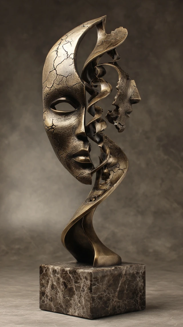 Fractal Bronze Sculpture Abstract Face Art