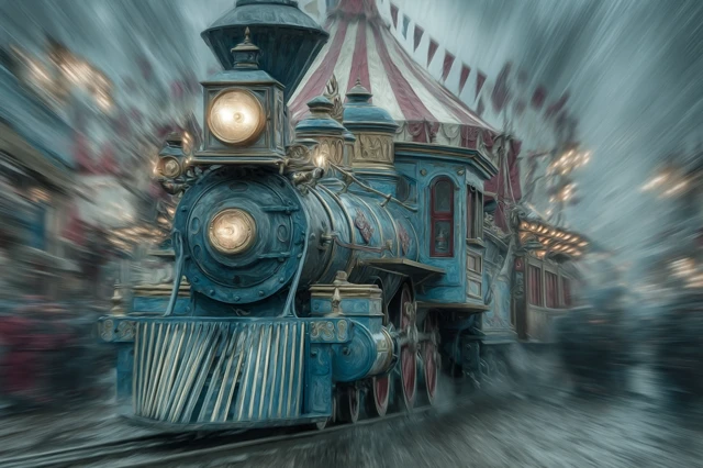 Steam Circus Train in Motion Leonardo da Vinci Style