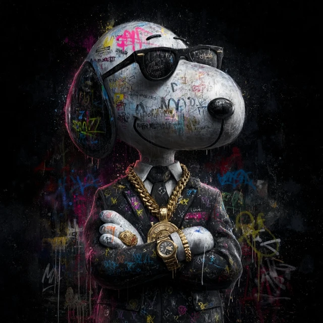 Snoopy in Gucci Suit and Rolex Graffiti Art