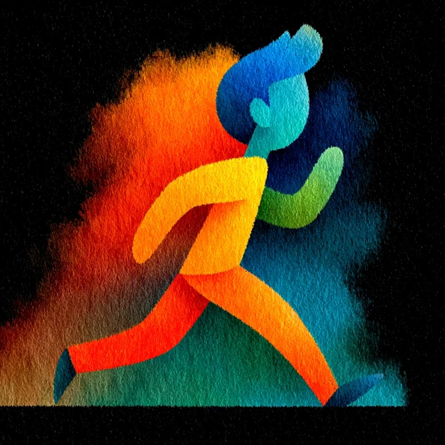 Running Man Watercolor Illustration Simple Shapes Gradient