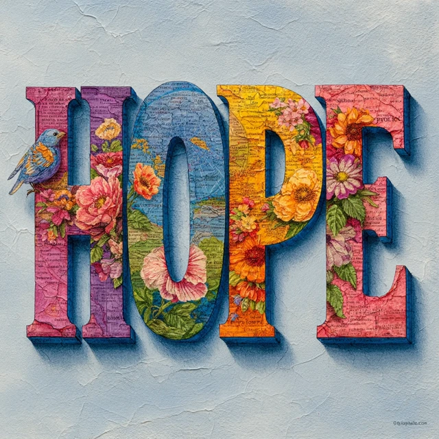 Hope and Peace Floral Illustration with Birds