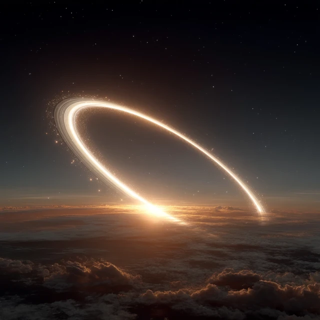 Glowing Ring in Space: Alien Planet and Stars