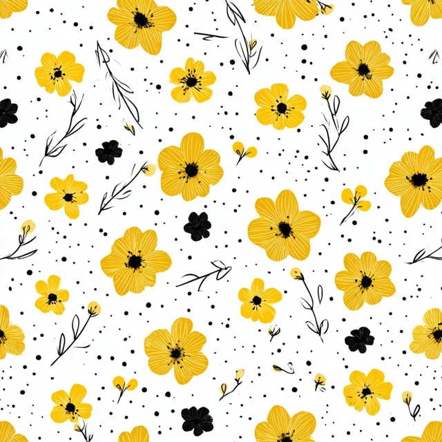 Seamless Floral Pattern Yellow and Black
