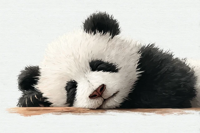Sleeping Panda Illustration Black and White