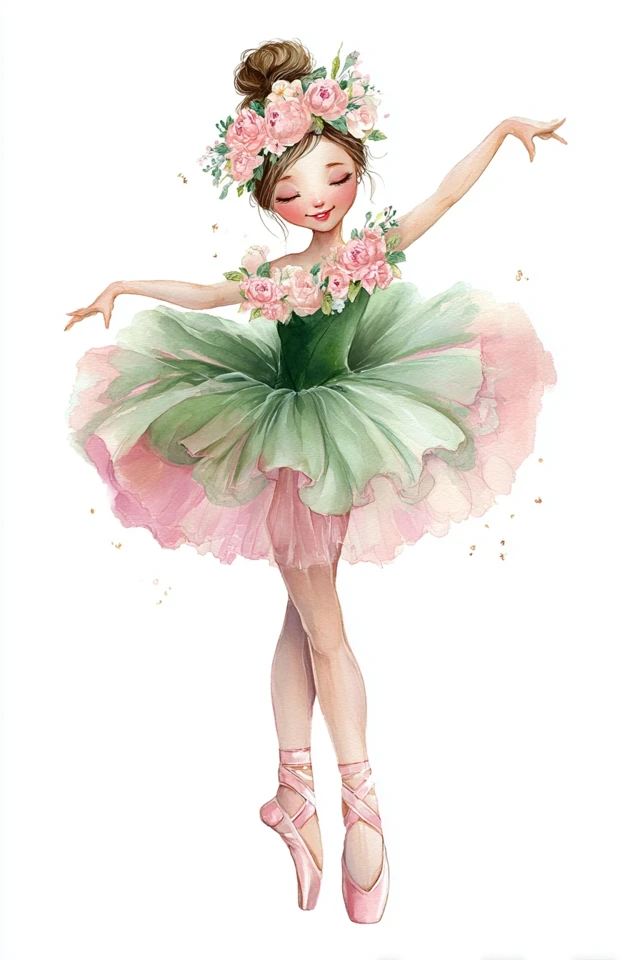 Ballerina Watercolor Clip Art Happy Smiling Dancer