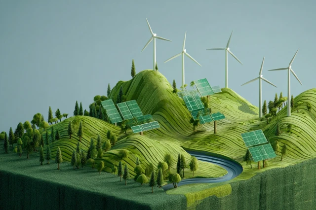 Green Energy Illustration Wind Turbines and Solar Panels