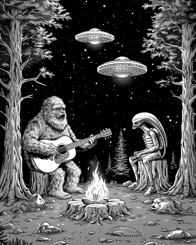 Bigfoot and Alien Campfire Concert