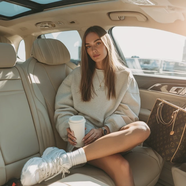 Luxury Car Girl Morning City Style Fashion
