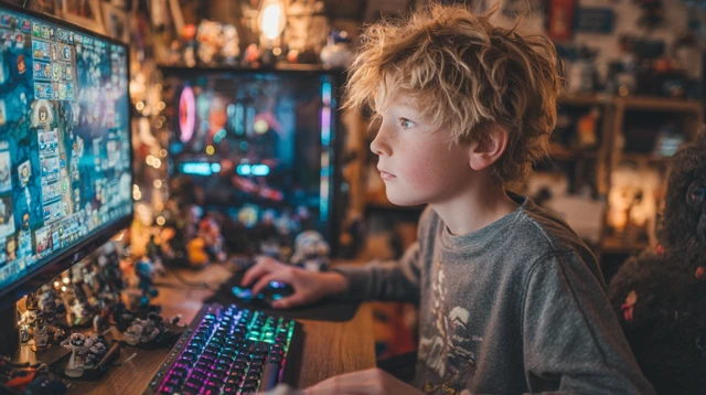Young Boy Playing Roblox on Gaming PC