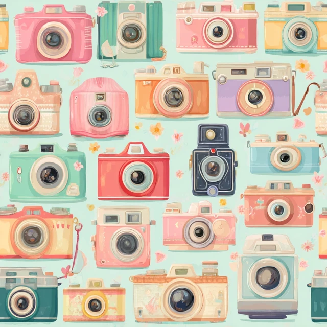 Vintage Camera Pattern Retro Mid Century Colors