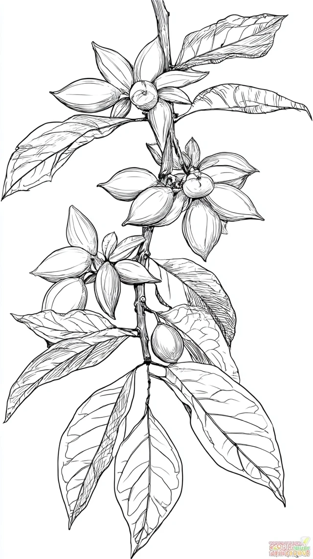 Scaphium Wallichii Plant Illustration Black and White