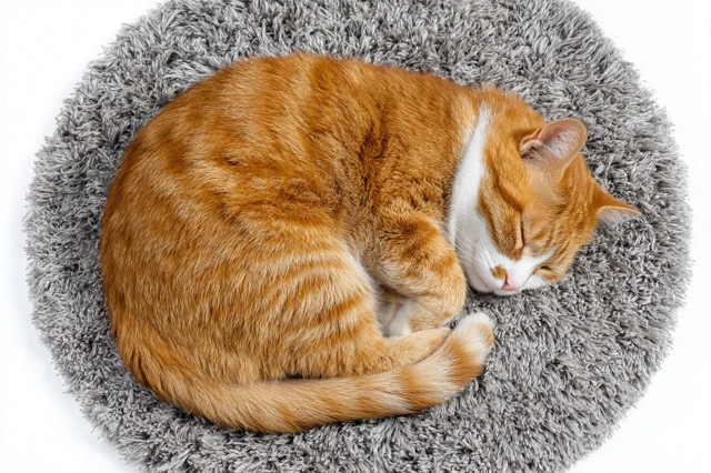 Cute Lazy Orange Cat Sleeping on a Cozy Carpet