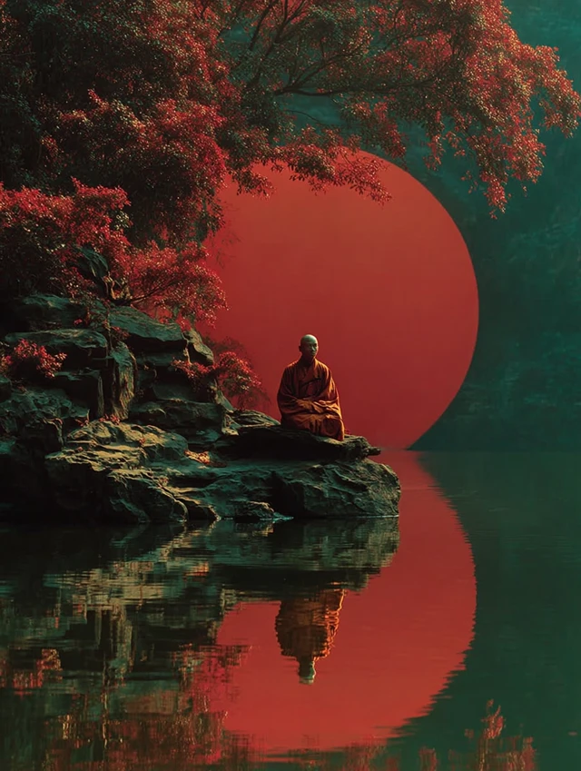 Meditation by the Lake Surreal Landscape Art