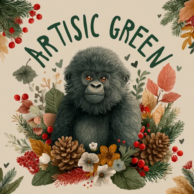 Cute Gorilla Art Autumn Colors Leaves Flowers