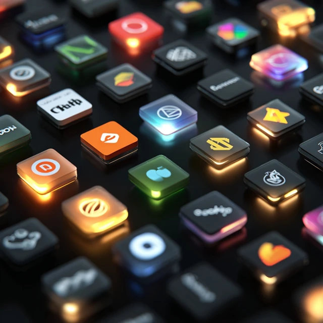 AI Tools Logos Floating in Space 3D Render