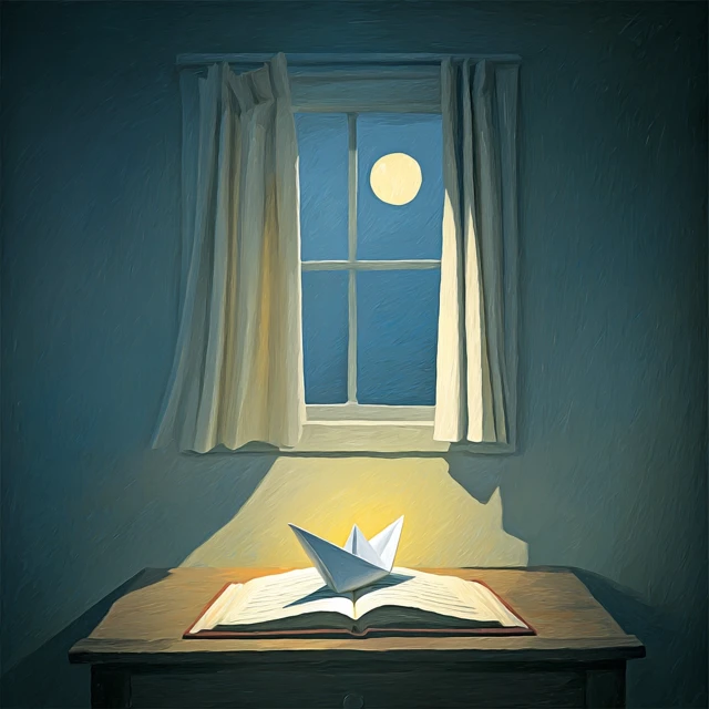 Cozy Desk by Window Peaceful Night Scene