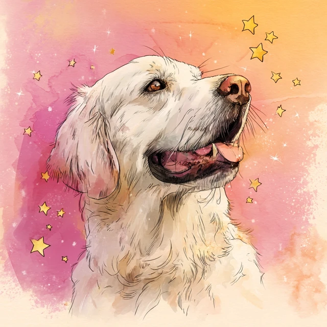 Watercolor Golden Retriever Dog with Stars