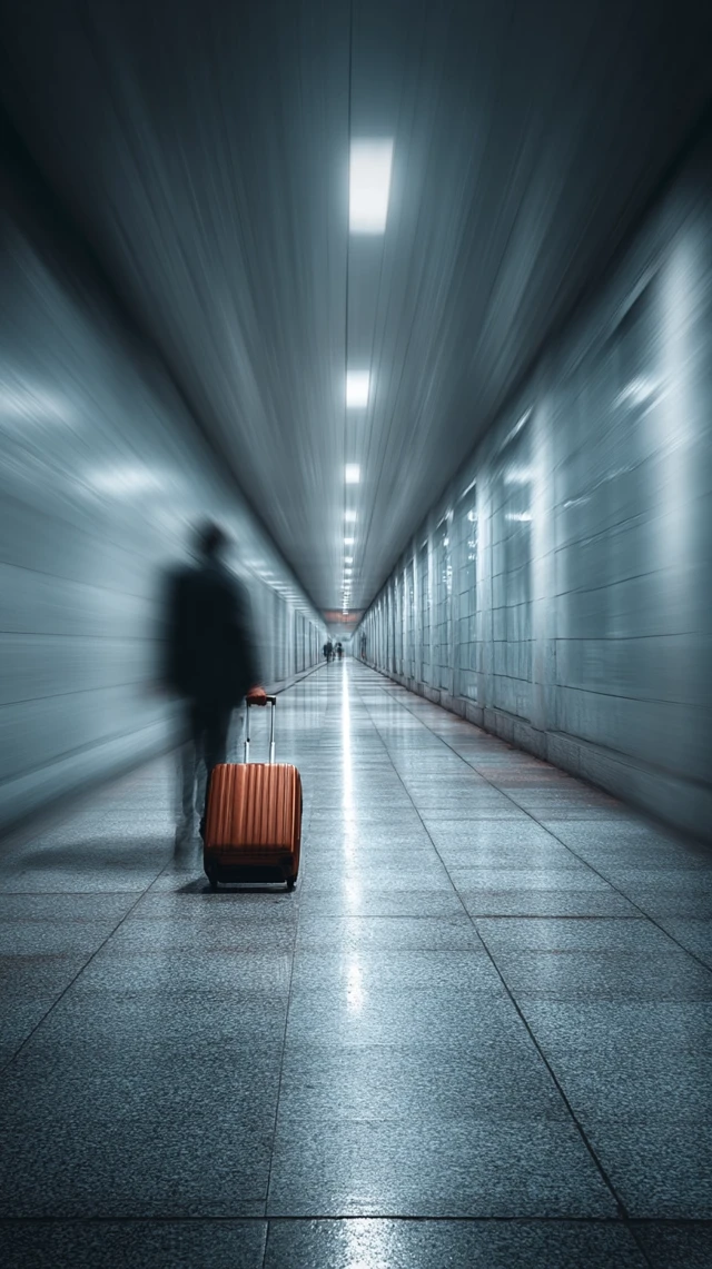 Traveler with Suitcase in Train Station