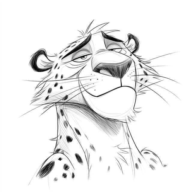 Cartoon Leopard Portrait Sketch Lineart