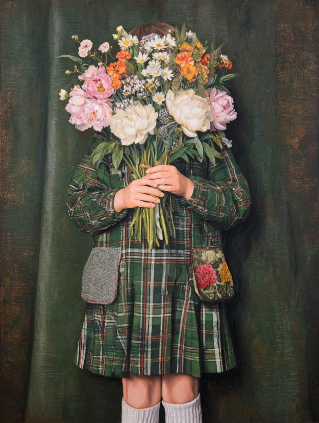 Girl with Flower Bouquet Art
