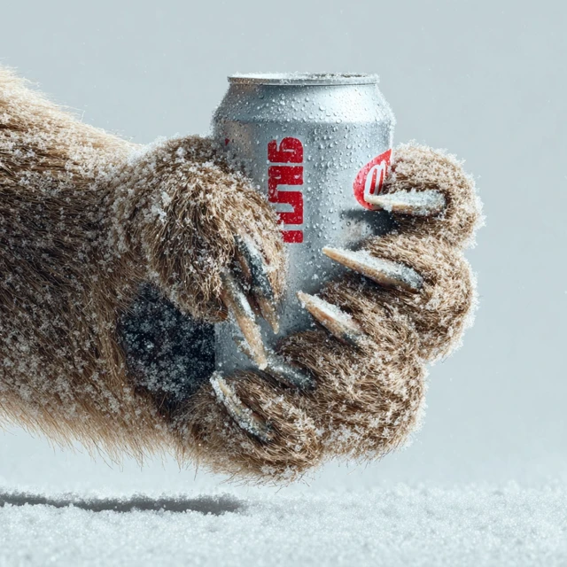 Bear Paw Holding Beer Can Realistic Studio Shot