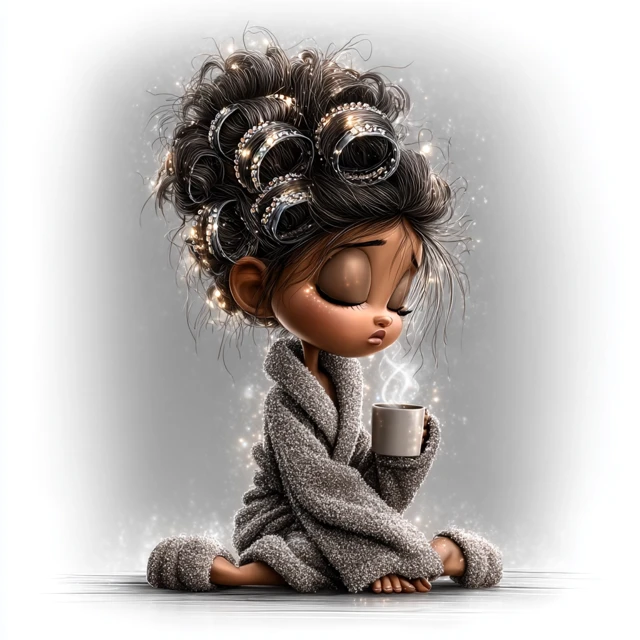 Cute Cartoon Woman Relaxing with Coffee