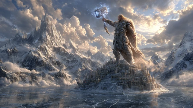 Thor Statue in Lake of Nine: Norse Mythology Art