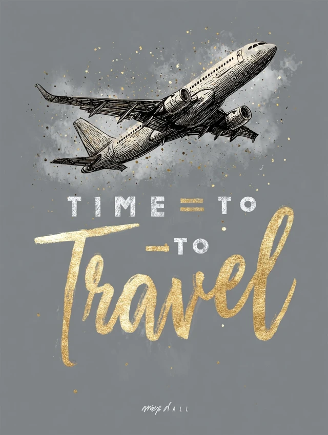 Time to Travel Airplane Poster Illustration
