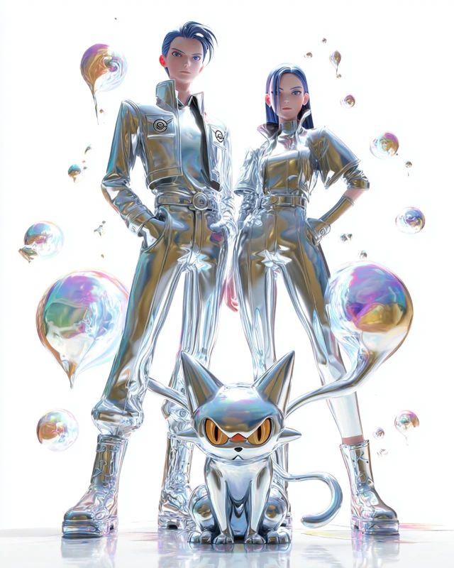 Team Rocket Chrome Anime Art Jessie James Meowth