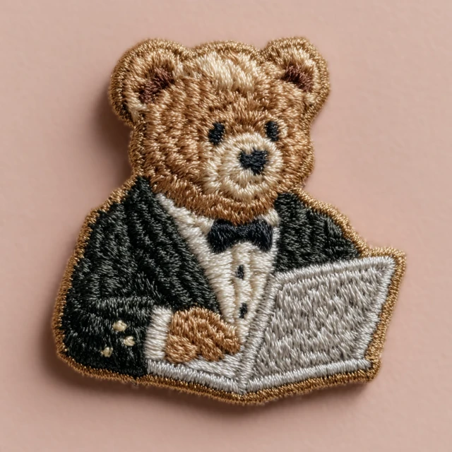 Embroidered Bear Patch Tuxedo Laptop Vintage